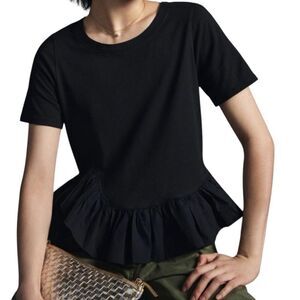 Mauve Anthropologie Black Ruffled Hem Top - S